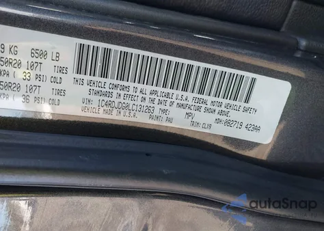 2020 Dodge Durango Gt Plus Awd из США, поврежденный, VIN 1C4RDJDG0LC131263